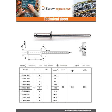 1 x Peel Rivet GOSTAR Aluminum Steel Rod 4.8X12 Black