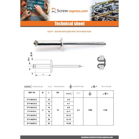 1 x Peel Rivet GOSTAR Aluminum Steel Rod Large Head 4.8X10