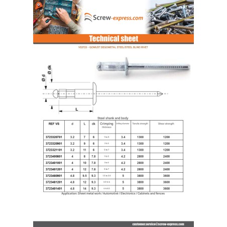1 x Rivet Blind GOMUST Steel TRS 3.2X7