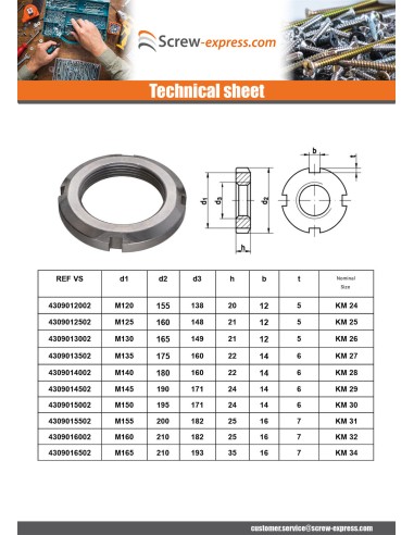 1 x Slotted nut KM Zinc Plated M50 Pitch 150