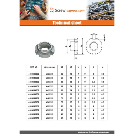 1 x Slotted nut Zinc Plated M70 Pitch 150