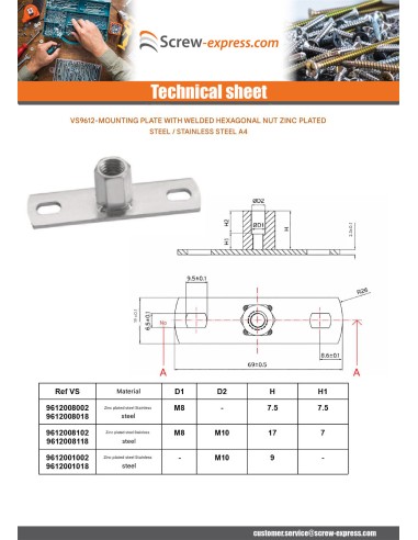 1 x Fastening plate With Hexagonal nut M10...