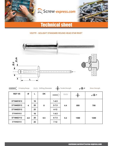 1 x Rivet Blind GOLIGHT ALU/ALU TRS 4.8X25