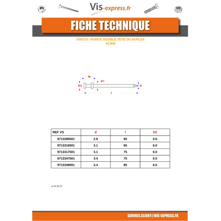 1 x Kg of nails Double Head Steel 3.1X75