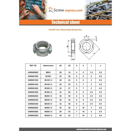 1 x Slotted nut Zinc Plated M22 Pitch 150