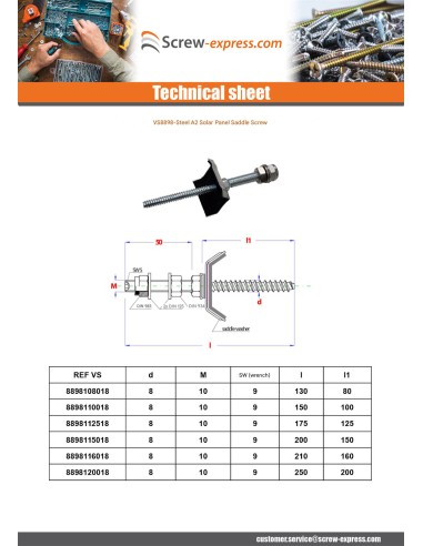 1 x Screw Sadle for solar panel M10 Total Lengh...