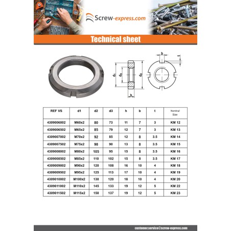 1 x Slotted nut KM Zinc Plated M45 Pitch 150