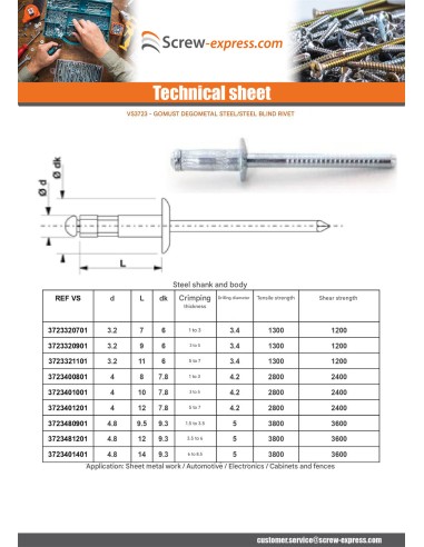 1 x Rivet Blind GOMUST Steel TRS 4.8X12