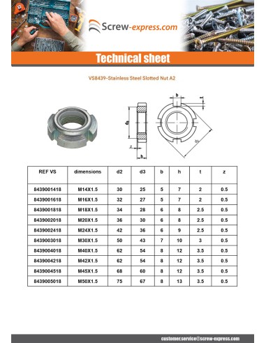 1 x Slotted nut Stainless Steel A2 M40 Pitch 150