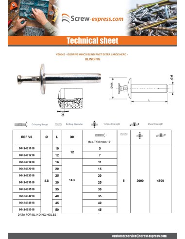 1 x Blind Rivet GODRIVE MINOX Extra Large Head...