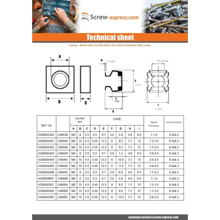 1 x Caged Nut Stainless Steel Zinc Plated C4804C M4 Thickness Material 2.6 to 3.5