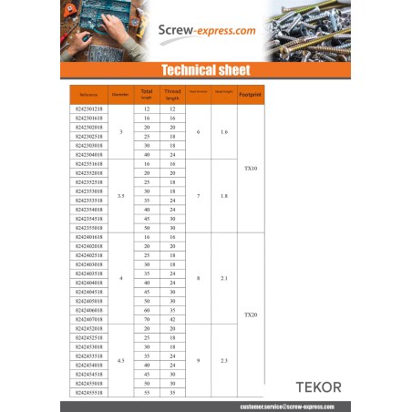 1 x Chipboard Screw Tekor Stainless Steel A2 Countersunk Head With Serration T10 3X25 Thread Length: 18 cut Type 17