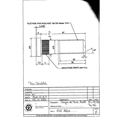 1 x Stud Of WHEEL M18X57 Thread Length: 33 Pitch 150 Class 12.9 Steel