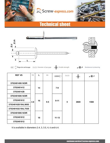 1 x Blind rivets Aluminium Stahlgewinde 4.8X40...