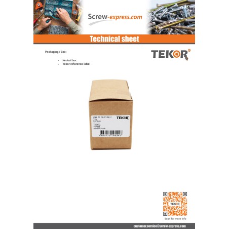 1 x Chipboard Screw Tekor Stainless Steel A2 Countersunk Head With Serration T10 3X40 Thread Length: 24 cut Type 17