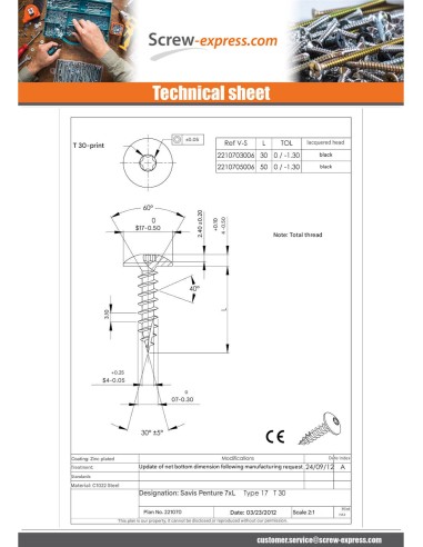 1 x Chipboard Screw Tekor Screw Truss 7X30...