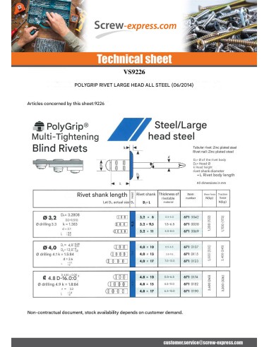 1 x Rivet Steel/ steel Large Head 4.8X10 Multigrip