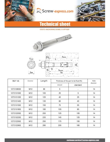 1 x Stud Anchor R-XPTIIIZP M12X80 Zinc Plated...