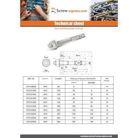 1 x Stud Anchor R-XPTIIIZP M12X80 Zinc Plated RAWLPLUG