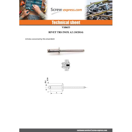 1 x Blind Rivet All Stainless Steel TRS 3X10 Thickness Of Panel 5 to 7