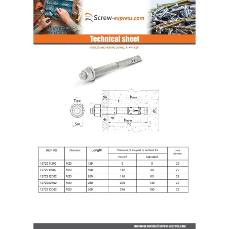 1 x Stud Anchor R-XPTIIIZP M20X200 Zinc Plated RAWLPLUG