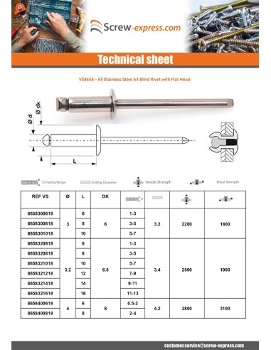 1 x Rivet Blind Entirely Stainless Steel A4...
