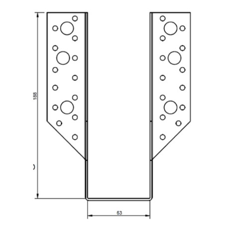 1 x Joist hanger U-shaped to Wings External 63X188 Black Zinc Plated