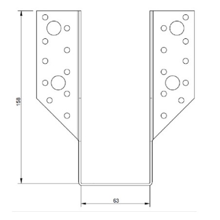 1 x Joist hanger U-shaped to Wings External 63X158 Black Zinc Plated