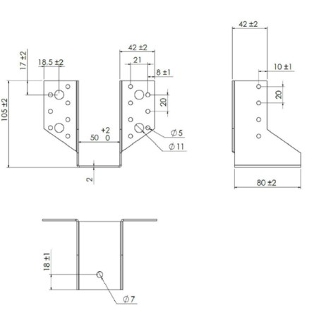 1 x Joist hanger U-shaped to Wings External 50X100 Black Zinc Plated