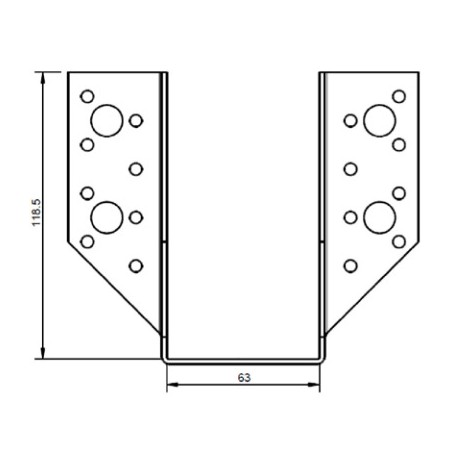 1 x Joist hanger U-shaped to Wings External 63X118 Black Zinc Plated