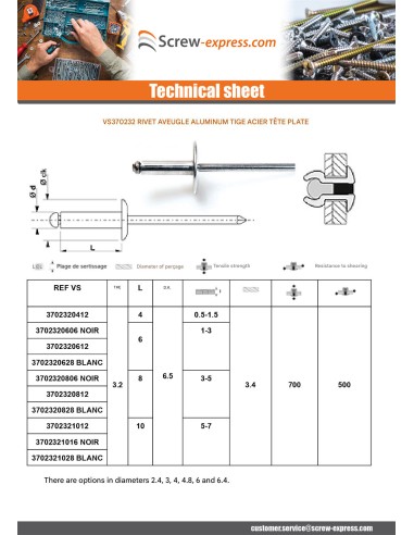 1 x Blind rivets Aluminium Stahlgewinde 3.2X20...