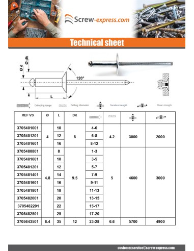 1 x Rivet Steel/ steel ZING 4.8X14 Thickness Of...