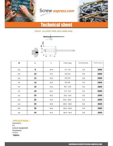 1 x Blind rivets Aluminium Stahlgewinde 4.8X18...
