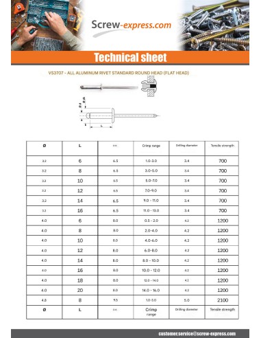 1 x Rivet alu 4X18 Thickness Of Panel 12 to 14...