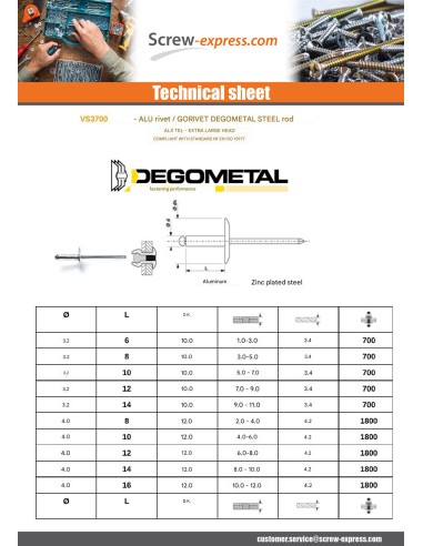 1 x Blind rivets Aluminium Stahlgewinde 4.8X12...
