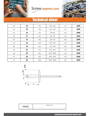 1 x Blind rivets Aluminium Stahlgewinde 4.8X12...