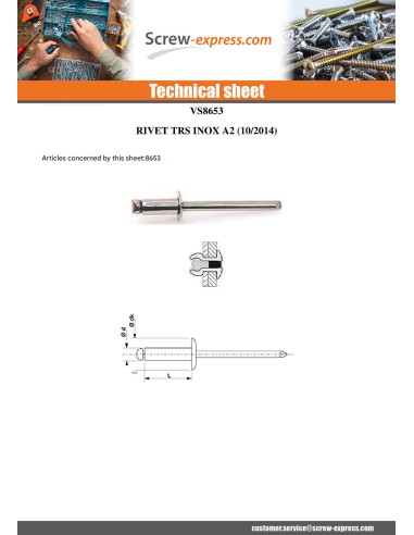 250 x Blind Rivet All Stainless Steel TRS 4.8X6...