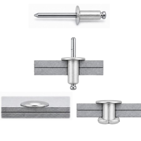 1 x Blind rivets Aluminium Stahlgewinde 4.8X16 Thickness Of Panel 9 to 11 Large Head ALX