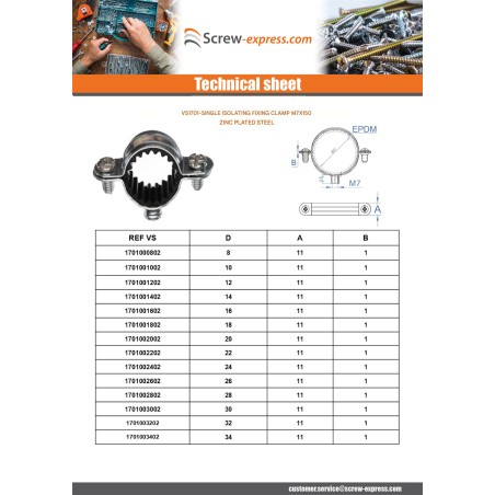 1 x Simple soundproof fixing collar M7X150 Diameter 60 Zinc Plated