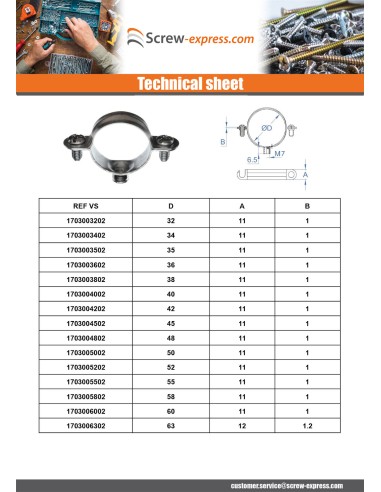 1 x Metal hose clamp M7X150 Diameter 8 Zinc Plated