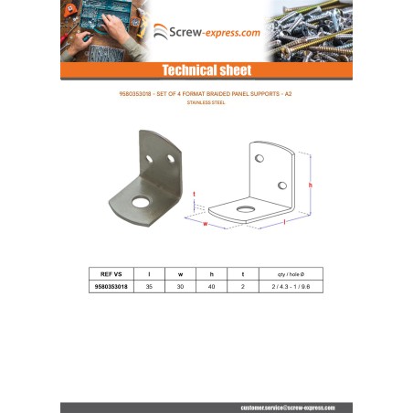 1 x Set of 4 L-shaped brackets for woven panels without screw 35X30X40 to
