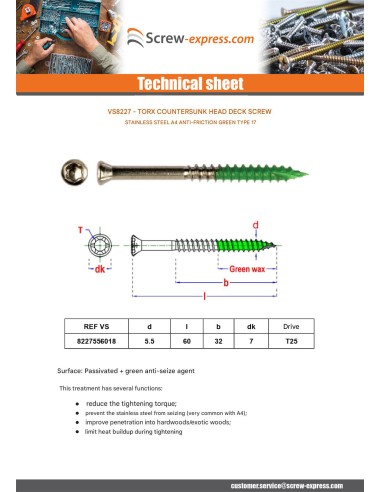 1 x Decking Screw Countersunk Head T25 5.5X60...