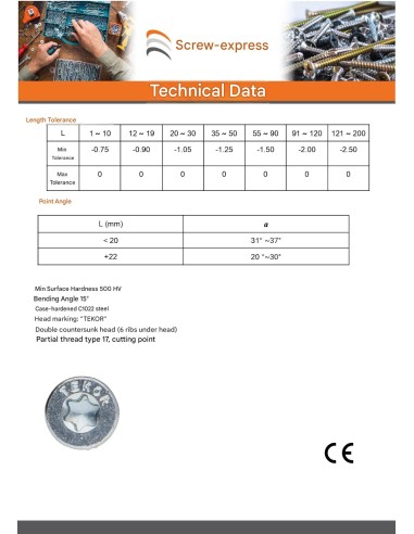 1 x Chipboard Screw Tekor Countersunk Head With...