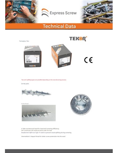 1 x Chipboard Screw Tekor Countersunk Head With...