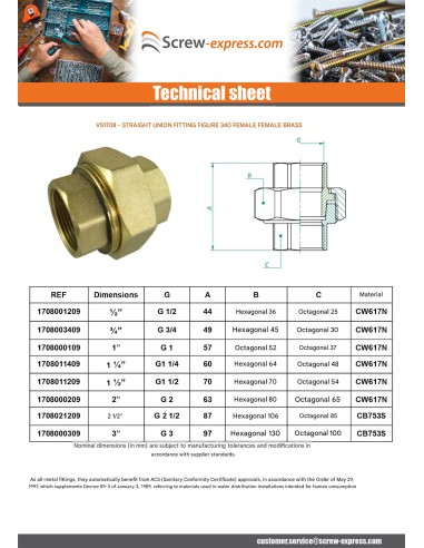 1 x Straight union fitting figure 340...