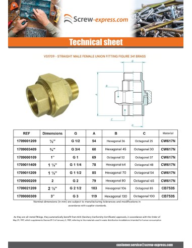 1 x Straight union fitting figure 341...
