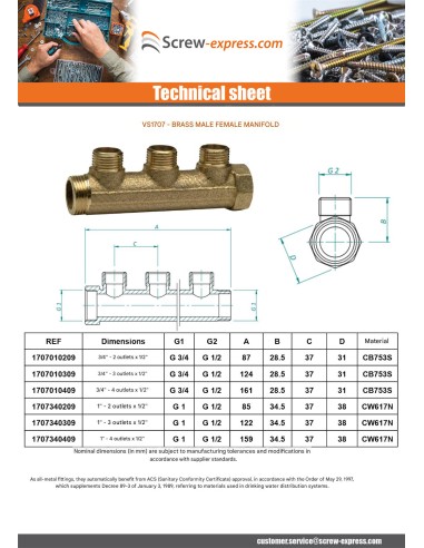 1 x Collector 3/4" Male/Female 4 exits Brass