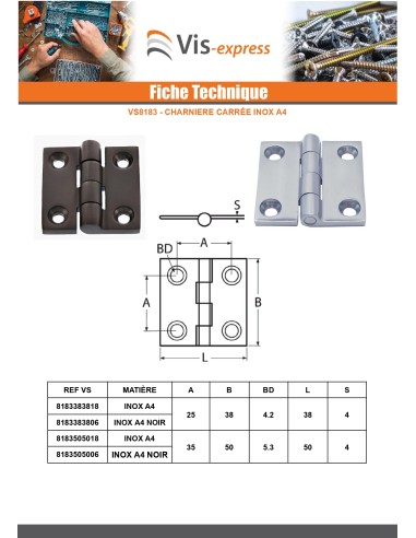 1 x Hinge Square 50X50 Stainless Steel A4