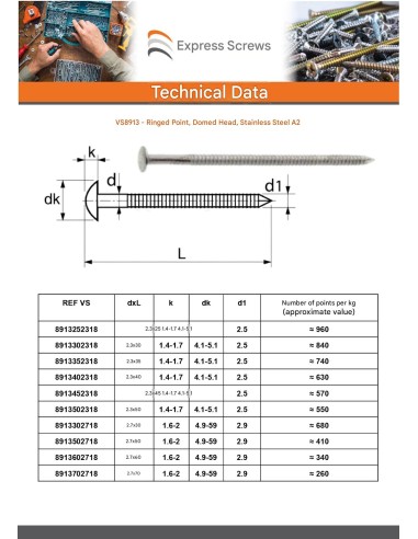 1 x Kg of nails Stainless Steel A2 Round Head...