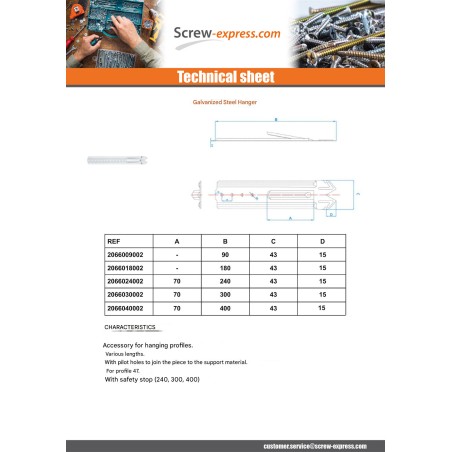 1 x SUSPENSION Length 170 Zinc Plated